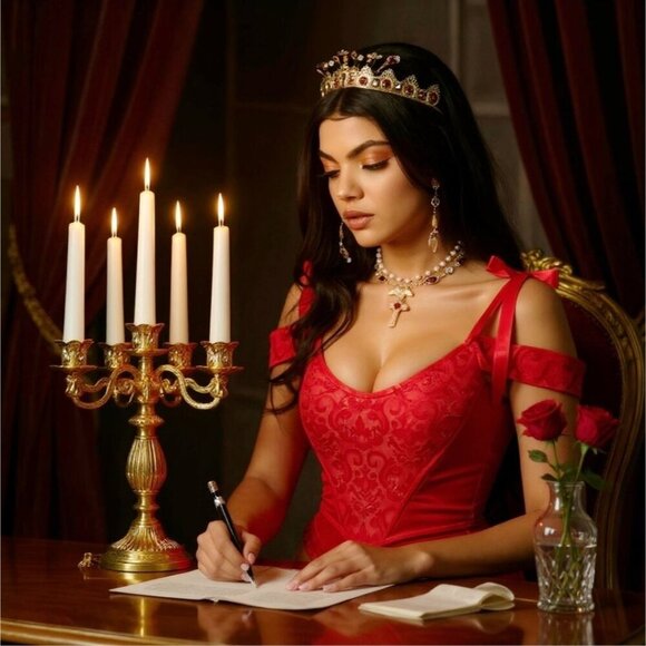 Sugar Thrillz Scarlet Satin Floral Jacquard Corset w/ Tie Straps & Lace‑Up – M - Picture 7 of 8